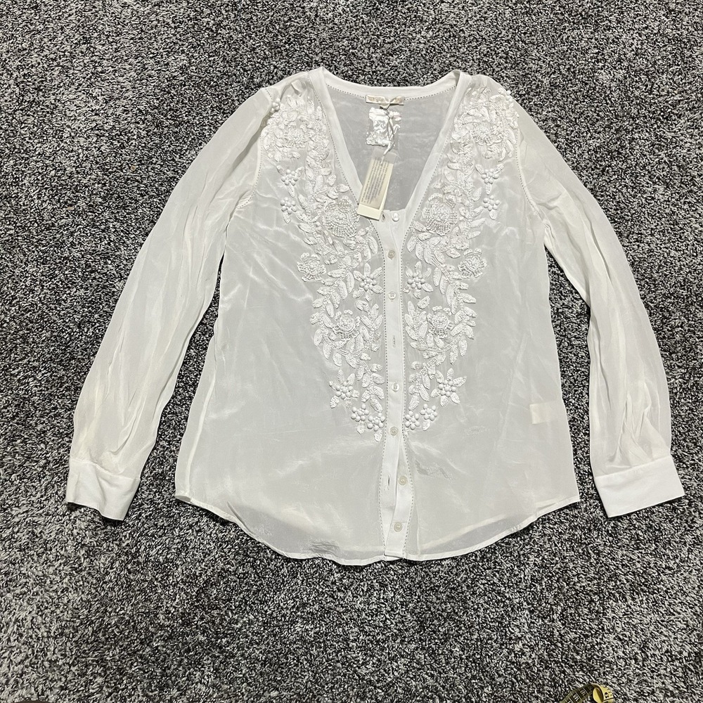 Gold Hawk Sequin Tunic Top Long Sleeve Button Down Small